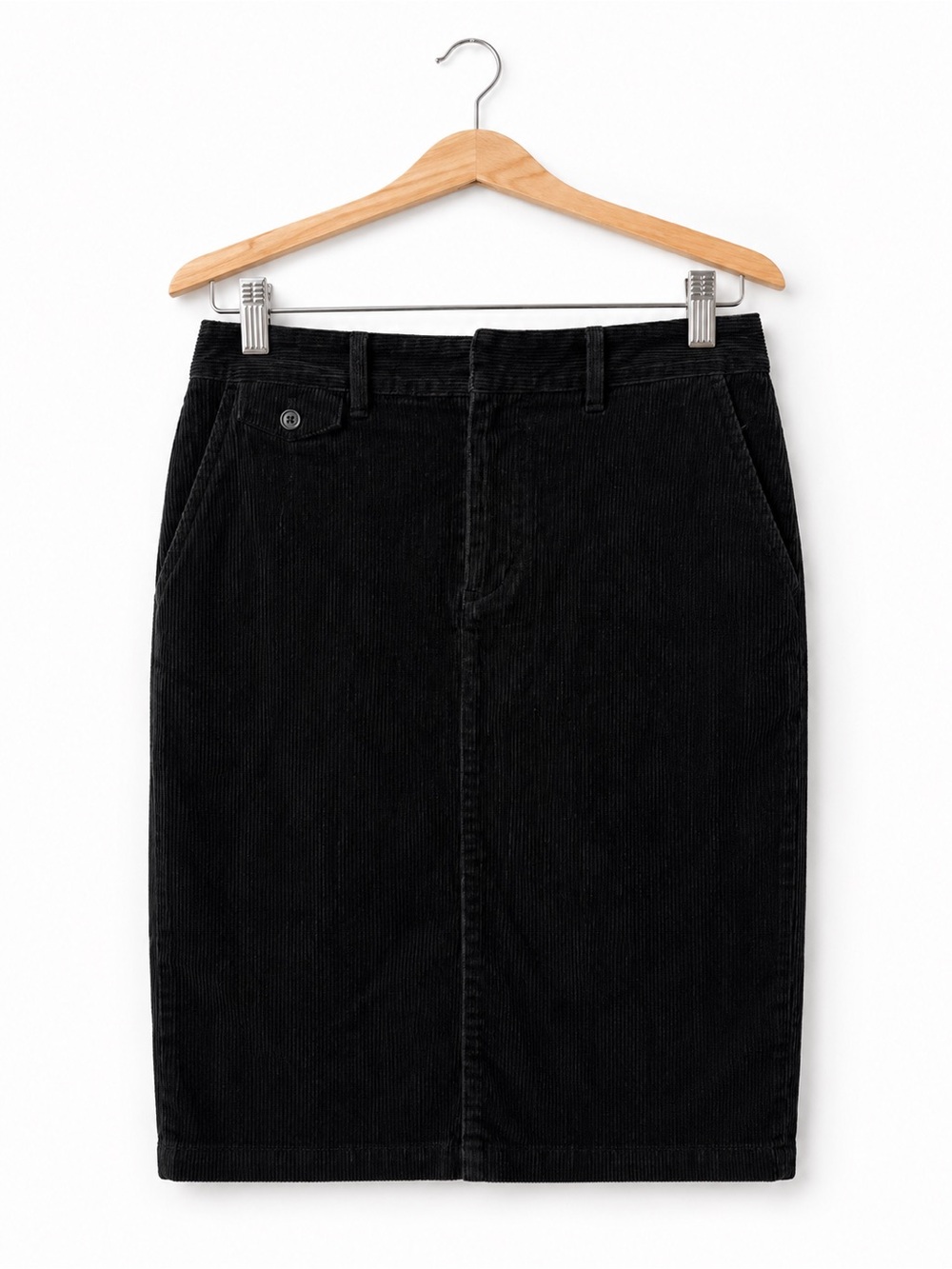 Lauren Ralph Lauren Black Corduroy Pencil Skirt Size 8 Midi Classic Career Chic
